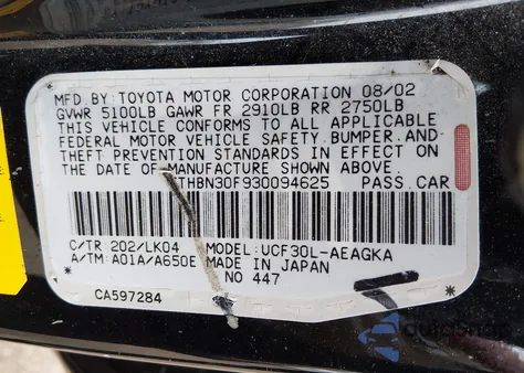 2003 Lexus Ls 430 z USA, uszkodzony, nr VIN JTHBN30F930094625